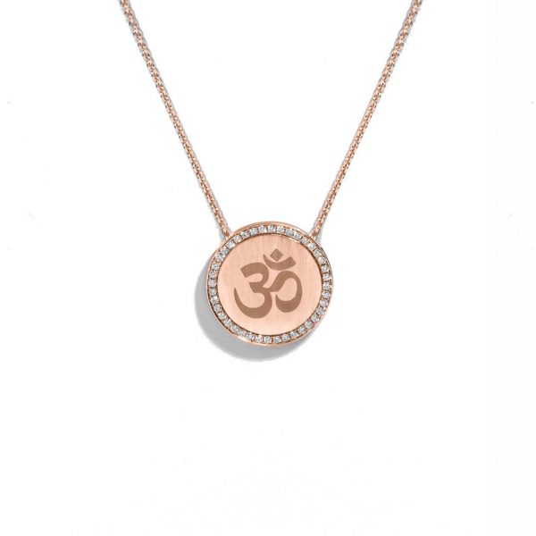 Engraved Om necklace surrounded with diamonds