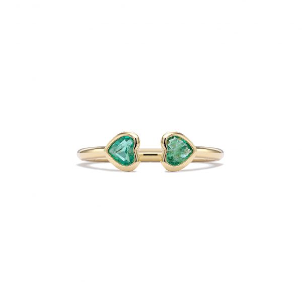 Mini Emerald Double Heart Ring