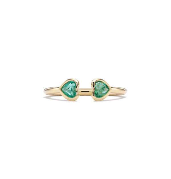 Mini Emerald Double Heart Ring