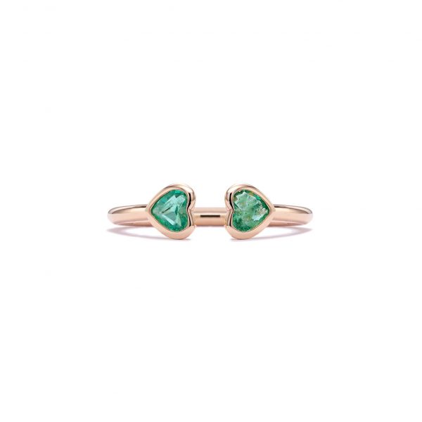 Mini Emerald Double Heart Ring
