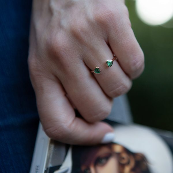 Mini Emerald Double Heart Ring